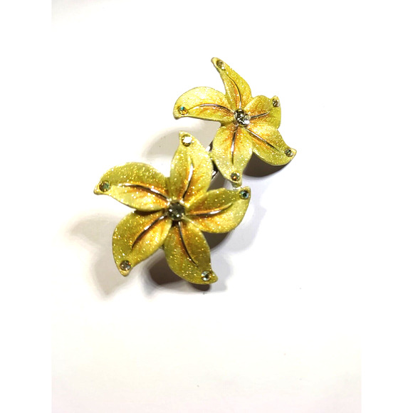 Hair Barrette Tension Clip Yellow Flower Glitter Shiny Clear Rhinestone Wedding - Picture 4 of 11